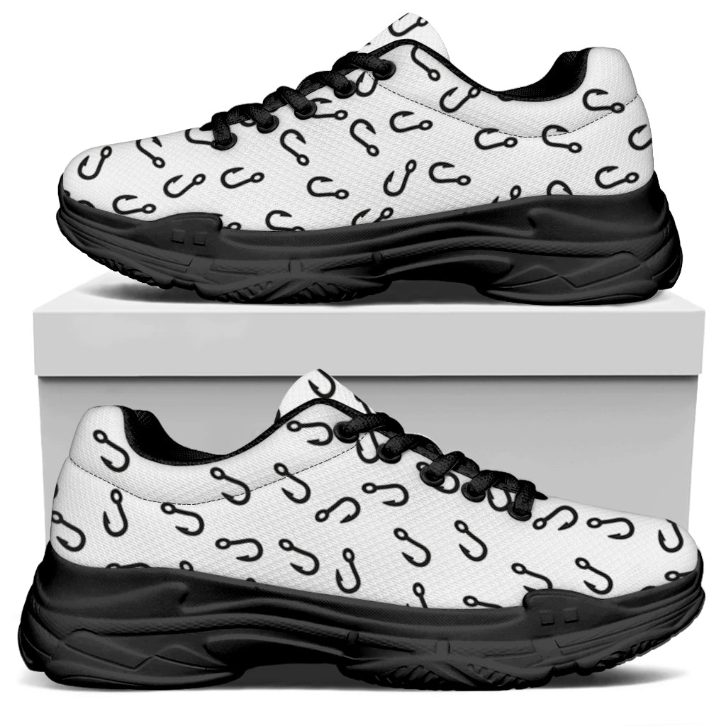 Fish Hook Pattern Print Black Chunky Shoes