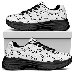 Fish Hook Pattern Print Black Chunky Shoes