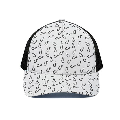 Fish Hook Pattern Print Black Mesh Trucker Cap