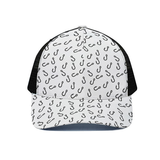 Fish Hook Pattern Print Black Mesh Trucker Cap