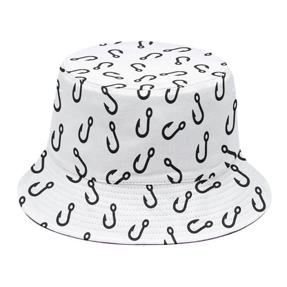 Fish Hook Pattern Print Bucket Hat