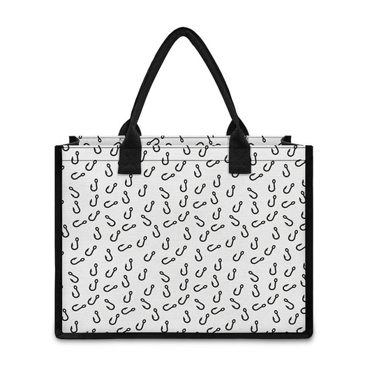 Fish Hook Pattern Print Canvas Tote Bag