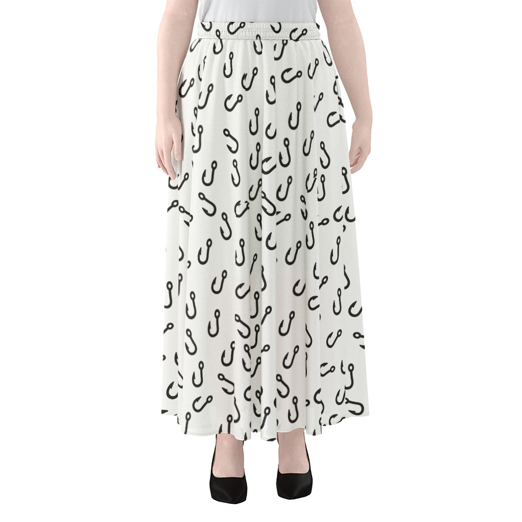 Fish Hook Pattern Print Chiffon Maxi Skirt