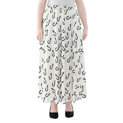 Fish Hook Pattern Print Chiffon Maxi Skirt