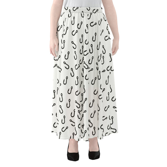 Fish Hook Pattern Print Chiffon Maxi Skirt
