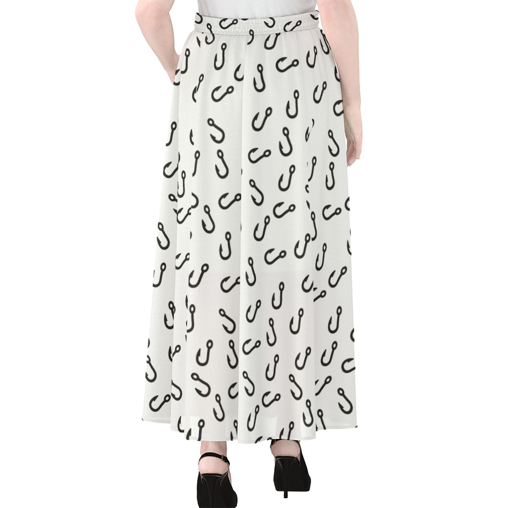 Fish Hook Pattern Print Chiffon Maxi Skirt