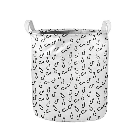 Fish Hook Pattern Print Collapsible Laundry Basket