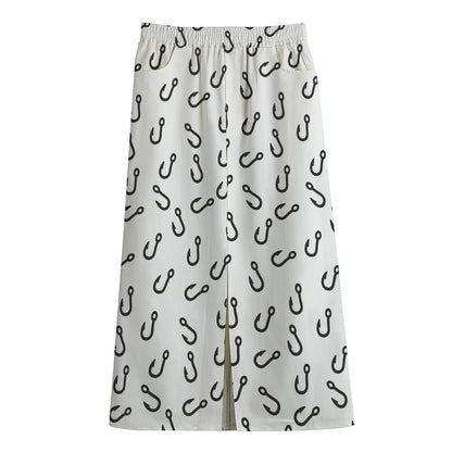 Fish Hook Pattern Print Cotton Front Slit Maxi Skirt
