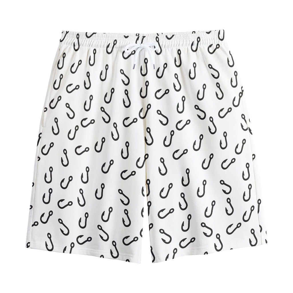 Fish Hook Pattern Print Cotton Shorts
