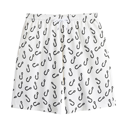 Fish Hook Pattern Print Cotton Shorts