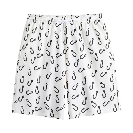 Fish Hook Pattern Print Cotton Shorts