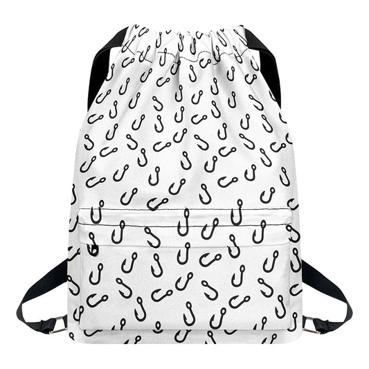 Fish Hook Pattern Print Drawstring Backpack