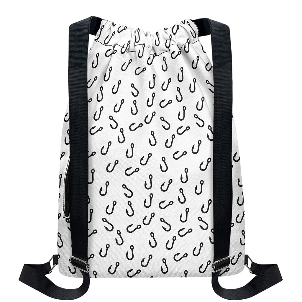 Fish Hook Pattern Print Drawstring Backpack