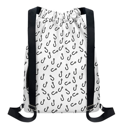 Fish Hook Pattern Print Drawstring Backpack