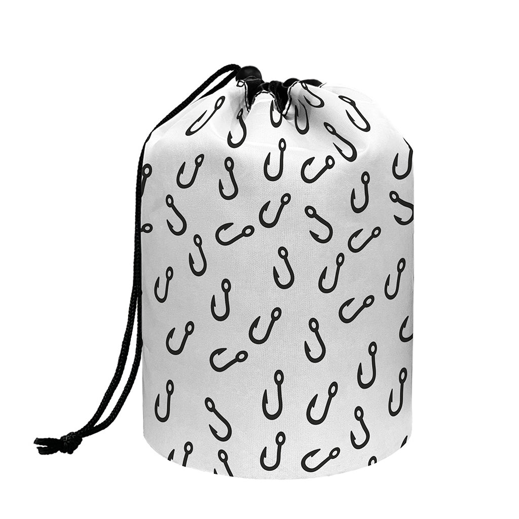 Fish Hook Pattern Print Drawstring Makeup Bag