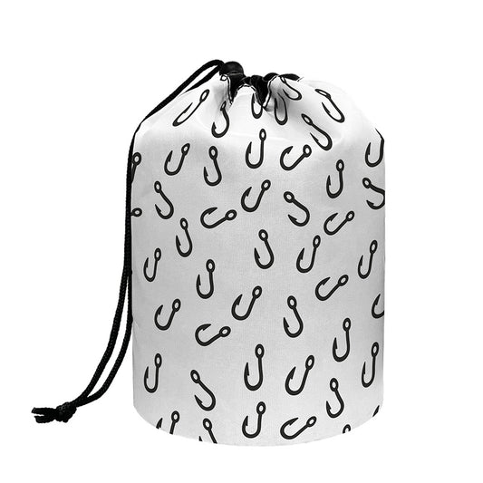 Fish Hook Pattern Print Drawstring Makeup Bag