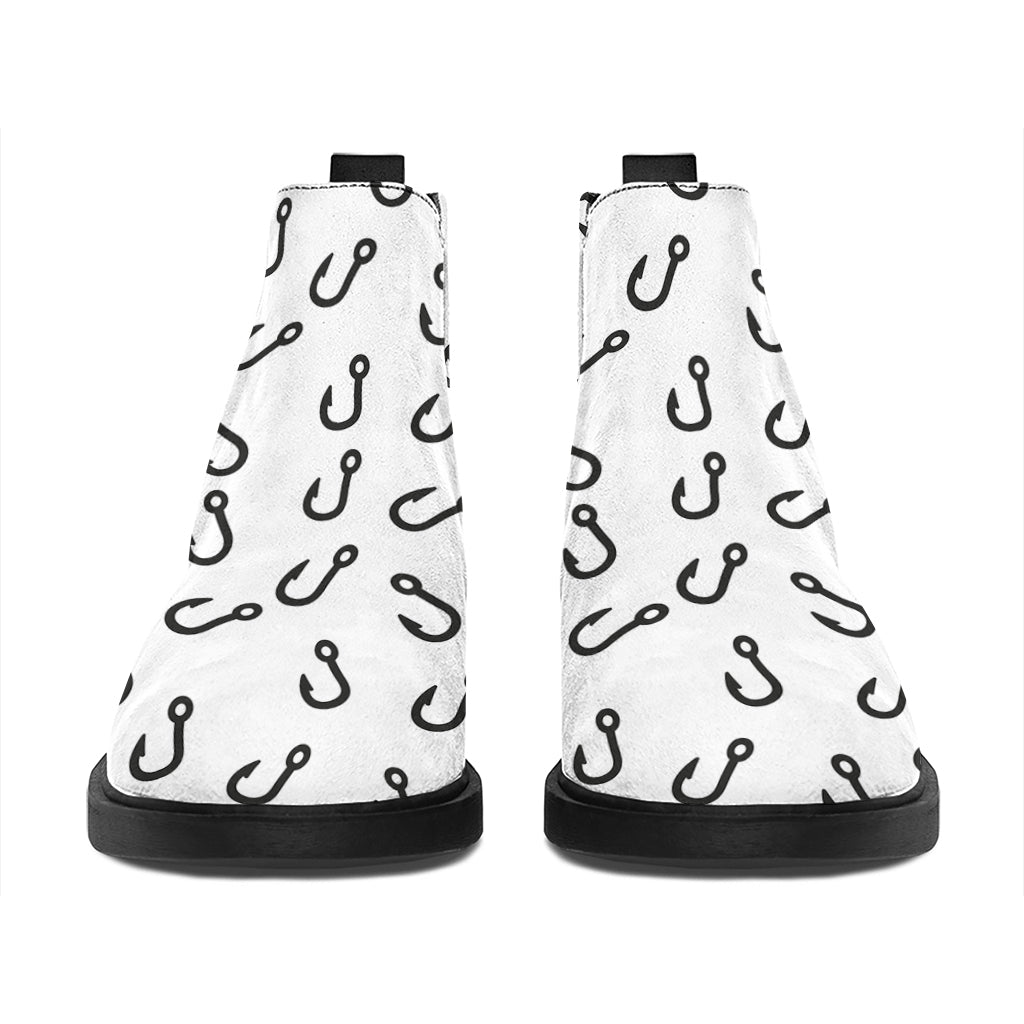 Fish Hook Pattern Print Flat Ankle Boots