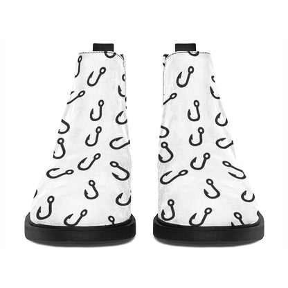 Fish Hook Pattern Print Flat Ankle Boots