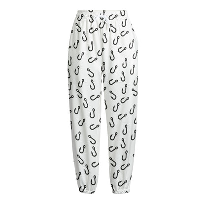 Fish Hook Pattern Print Fleece Lined Knit Pants