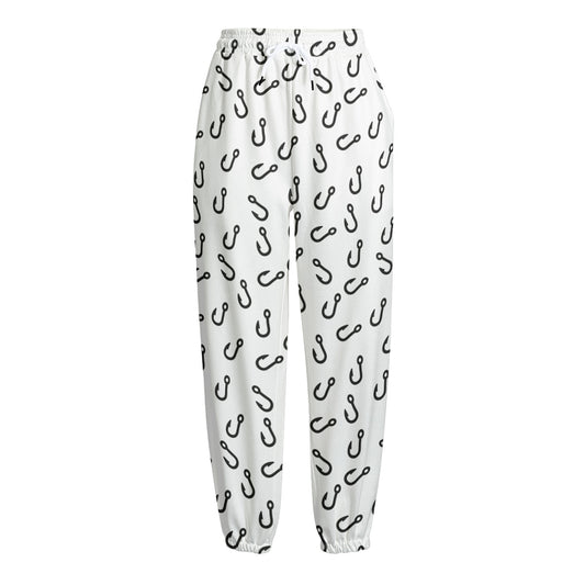 Fish Hook Pattern Print Fleece Lined Knit Pants