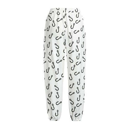 Fish Hook Pattern Print Fleece Lined Knit Pants
