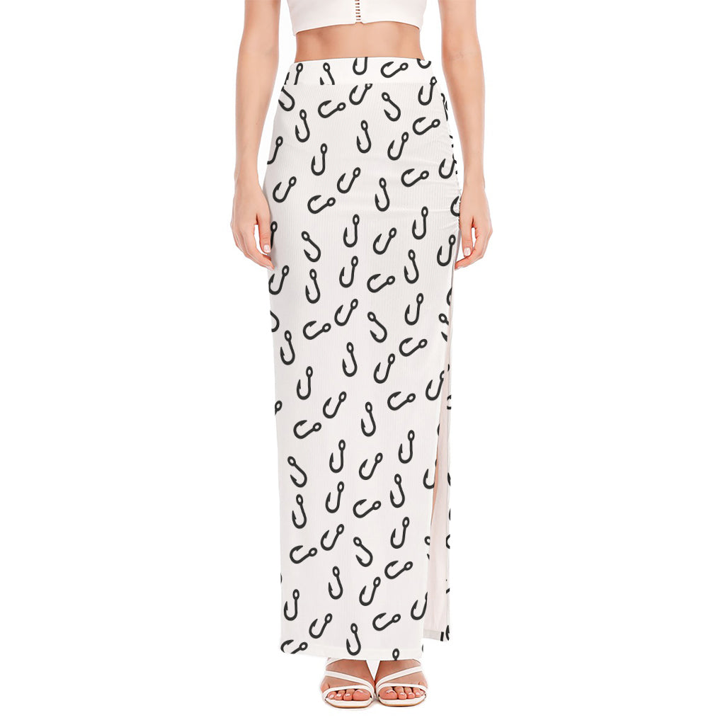 Fish Hook Pattern Print High Slit Maxi Skirt