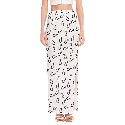 Fish Hook Pattern Print High Slit Maxi Skirt