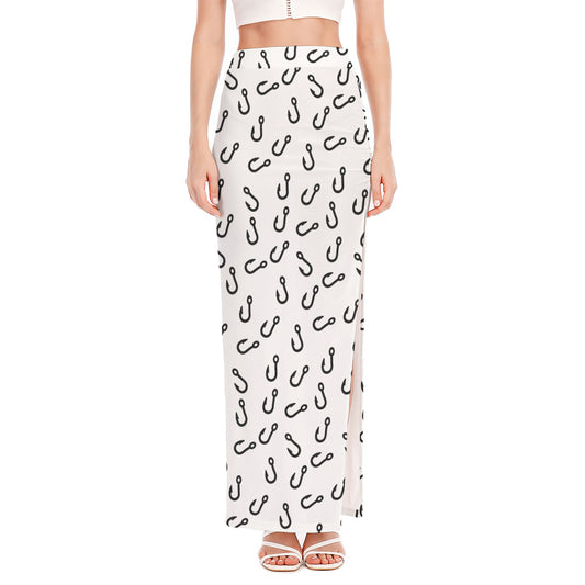 Fish Hook Pattern Print High Slit Maxi Skirt