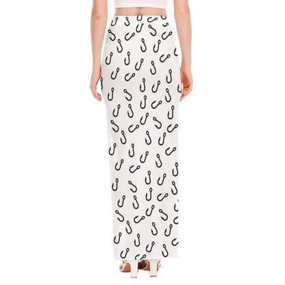 Fish Hook Pattern Print High Slit Maxi Skirt