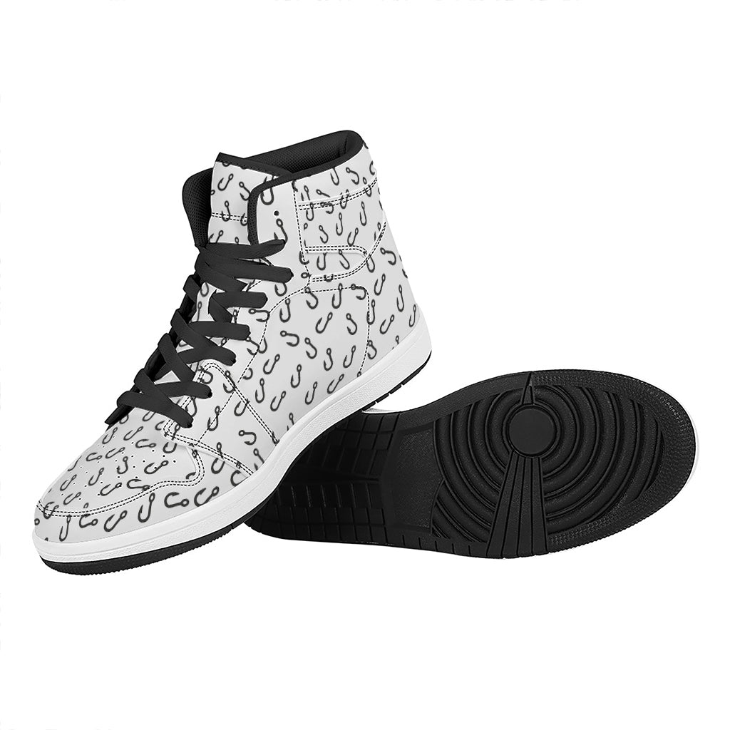 Fish Hook Pattern Print High Top Leather Sneakers