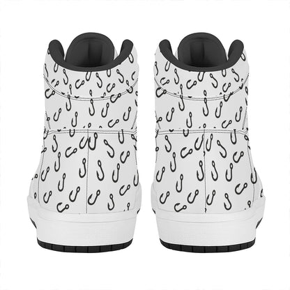 Fish Hook Pattern Print High Top Leather Sneakers