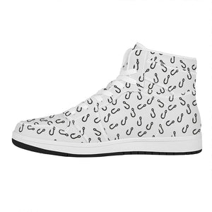 Fish Hook Pattern Print High Top Leather Sneakers