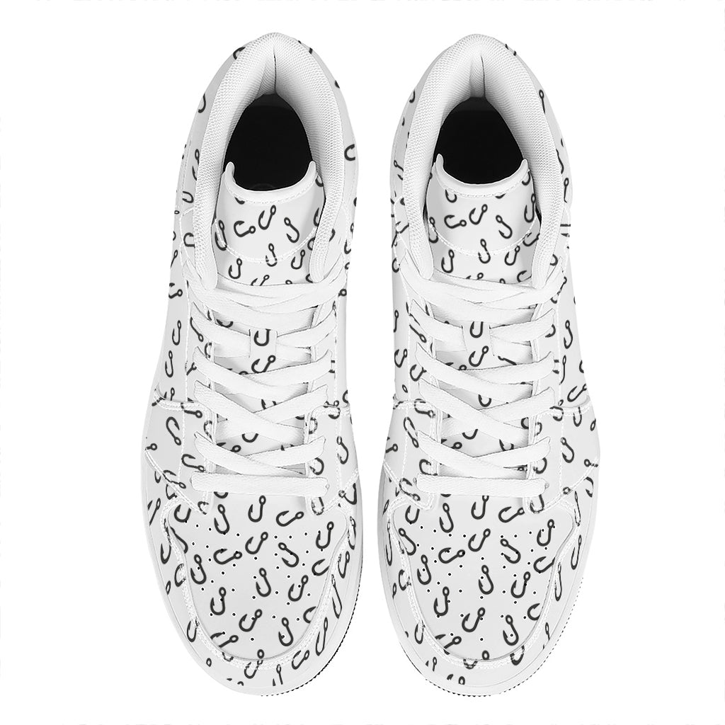 Fish Hook Pattern Print High Top Leather Sneakers