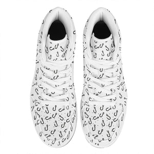 Fish Hook Pattern Print High Top Leather Sneakers