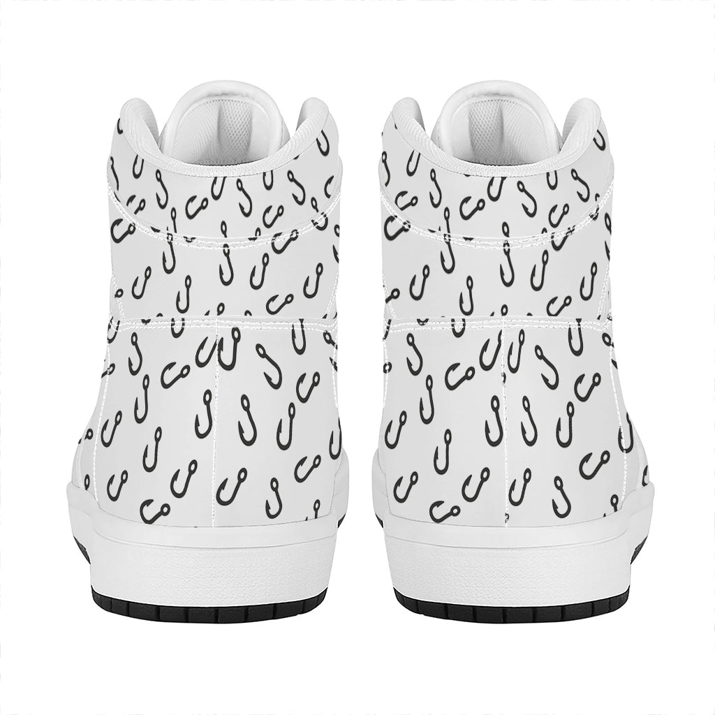 Fish Hook Pattern Print High Top Leather Sneakers