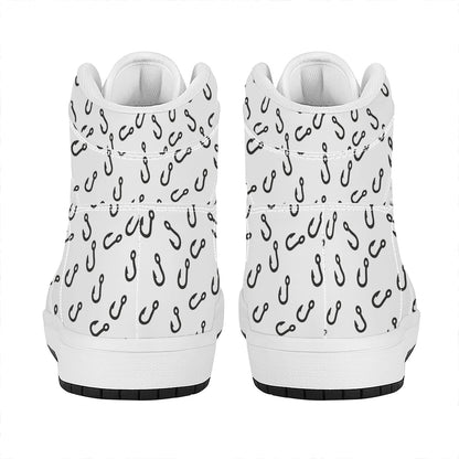 Fish Hook Pattern Print High Top Leather Sneakers