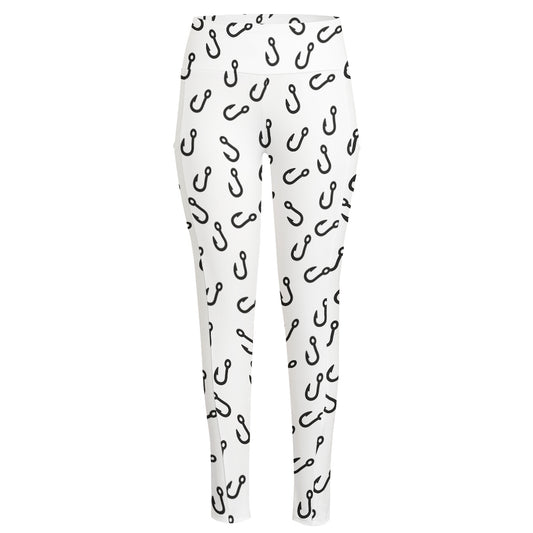 Fish Hook Pattern Print High-Waisted Pocket Leggings
