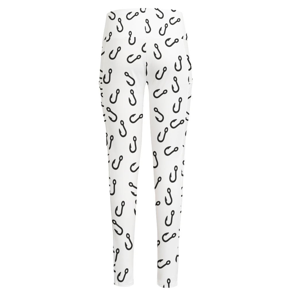 Fish Hook Pattern Print High-Waisted Pocket Leggings