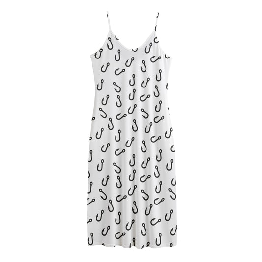 Fish Hook Pattern Print Jersey Midi Cami Dress