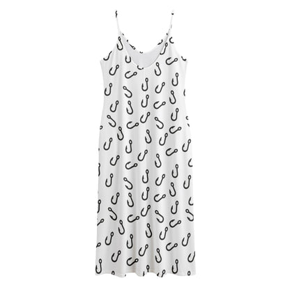 Fish Hook Pattern Print Jersey Midi Cami Dress