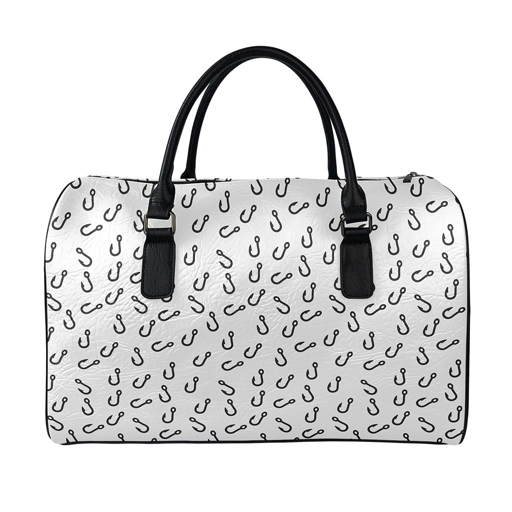 Fish Hook Pattern Print Leather Duffle Bag