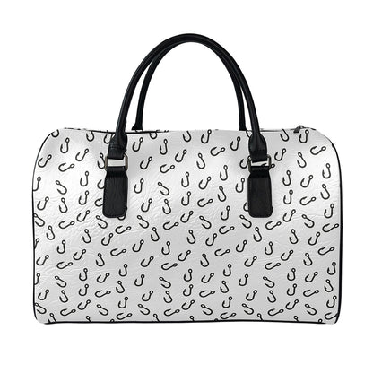 Fish Hook Pattern Print Leather Duffle Bag