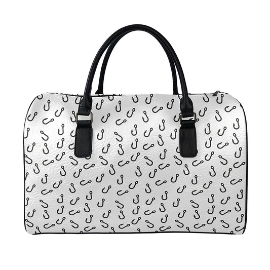 Fish Hook Pattern Print Leather Duffle Bag