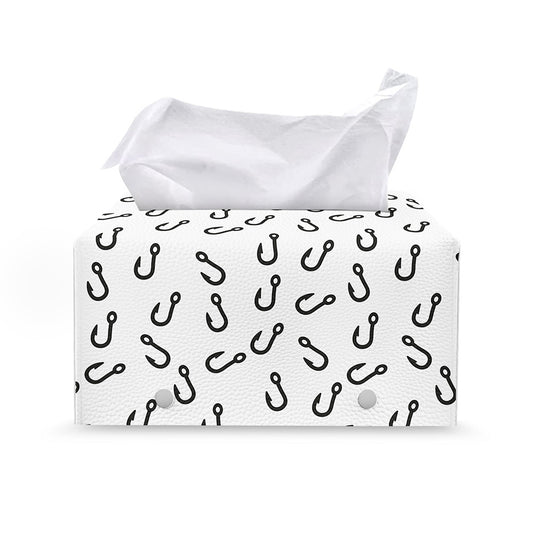 Fish Hook Pattern Print Leather Tissue Box Cover