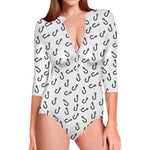 Fish Hook Pattern Print Long Sleeve Swimsuit