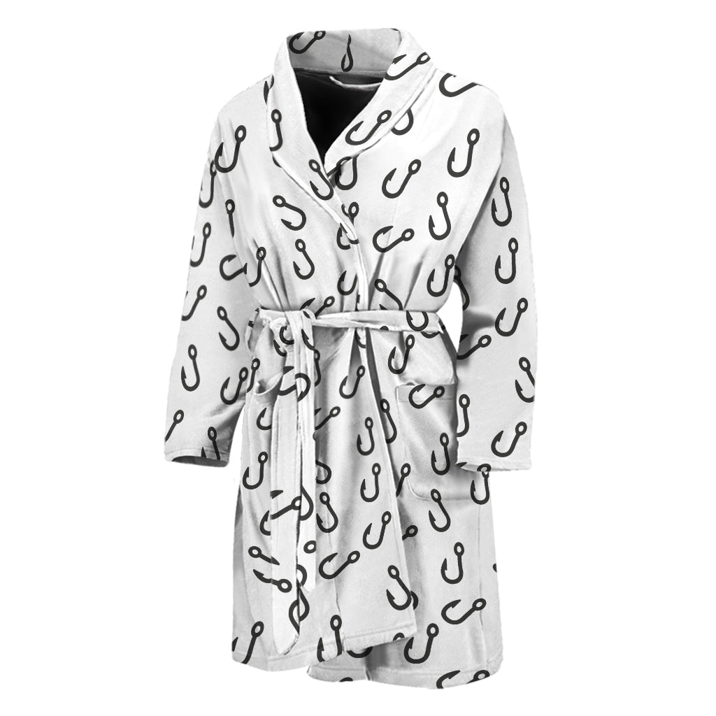 Fish Hook Pattern Print Men's Bathrobe