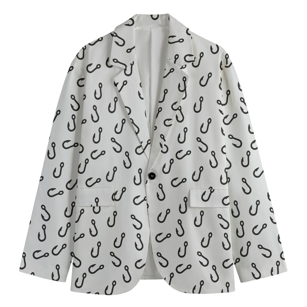 Fish Hook Pattern Print Men's Blazer