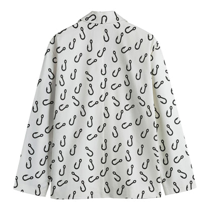 Fish Hook Pattern Print Men's Blazer