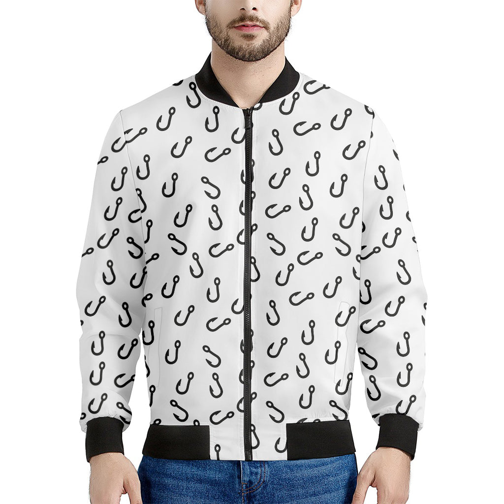 Fish Hook Pattern Print Men's Bomber Jacket