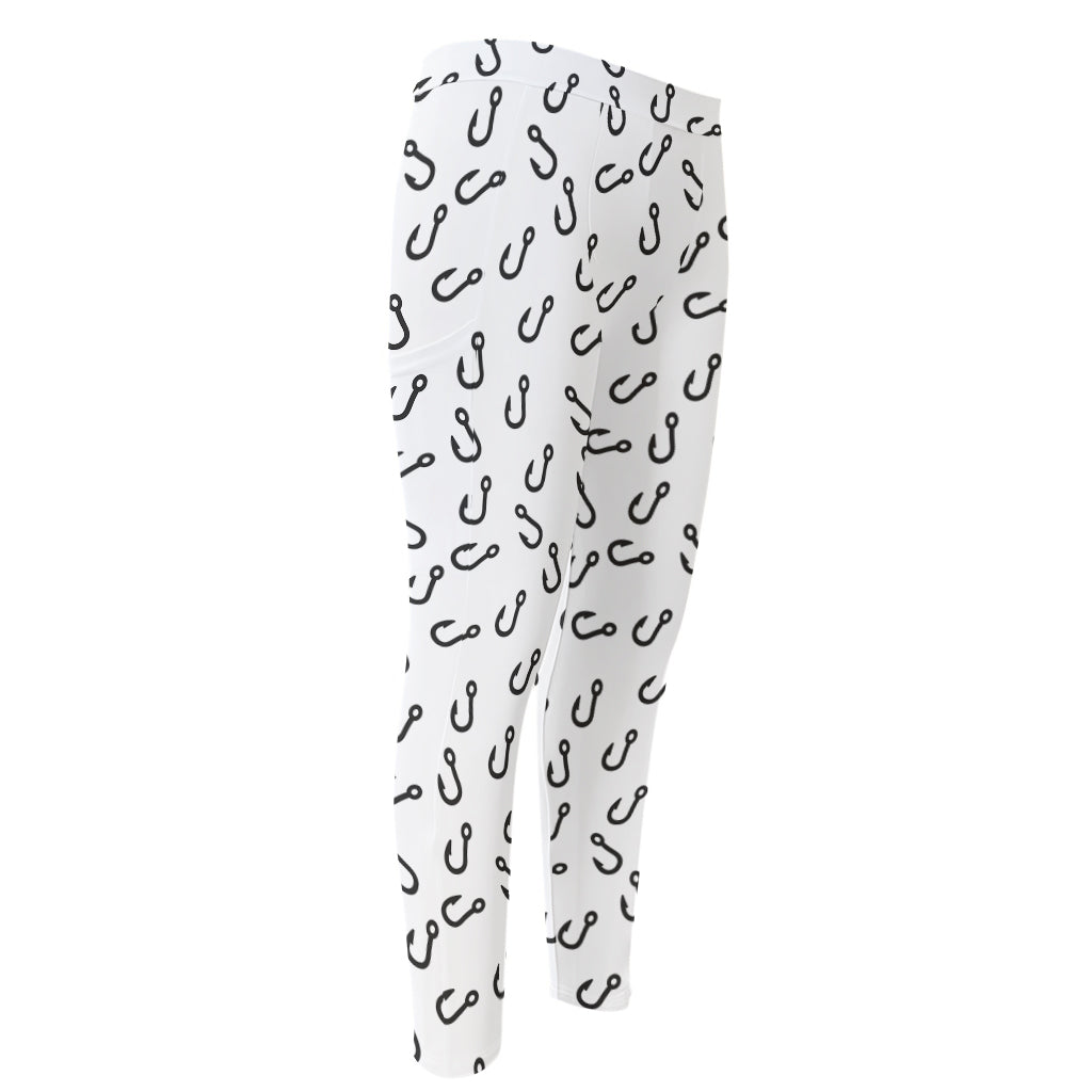 Fish Hook Pattern Print Men's Compression Pants